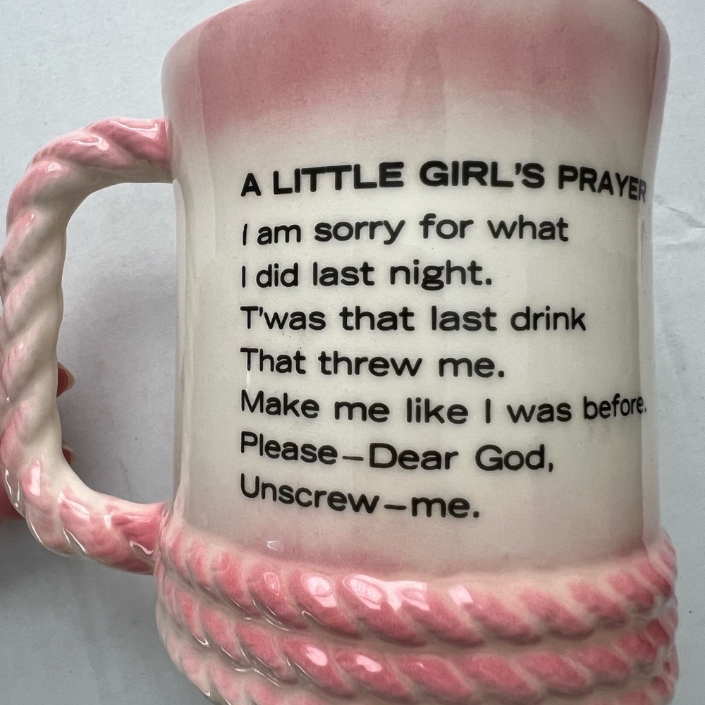 Vintage Pink Ombre Ceramic Mug with Rope Handle Adult Humor Funny